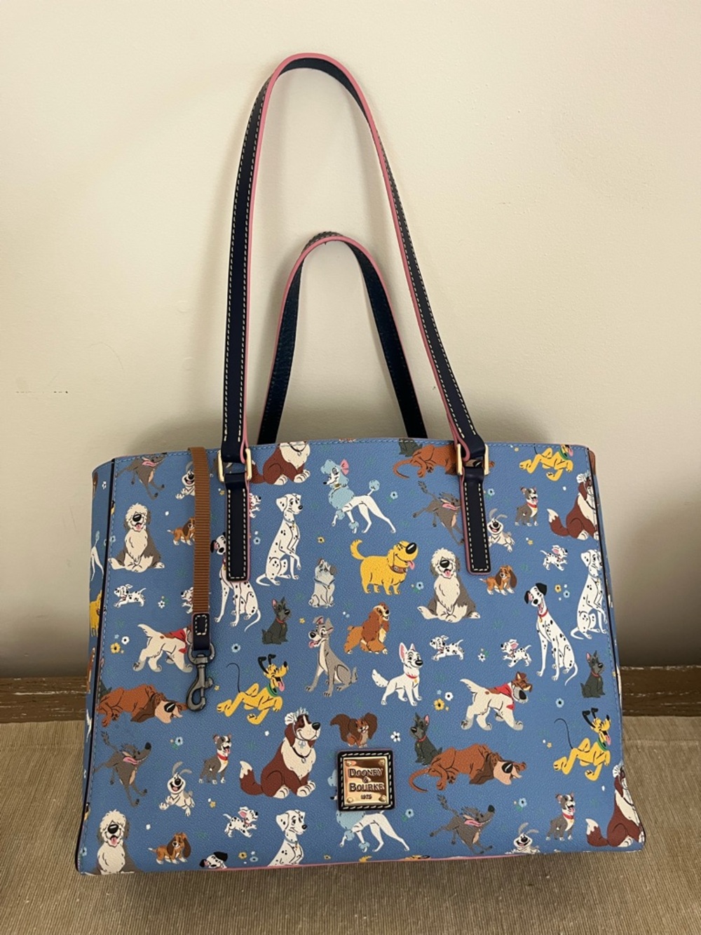 Dooney & Bourke Blue Disney Dogs Print Tote with Pink-Trim Handles - Picture 2 of 13